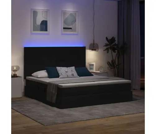 Lova Su Led Juostelių Žibintais Juoda 180 X 200 Cm Audinys