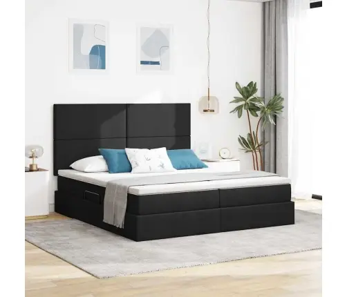 Lova Su Led Juostelių Žibintais Juoda 180 X 200 Cm Audinys