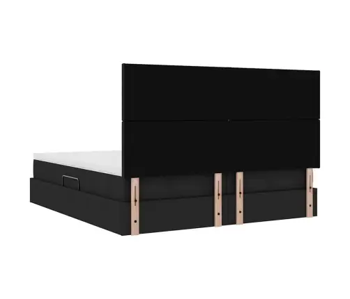Lova Su Led Juostelių Žibintais Juoda 180 X 200 Cm Audinys