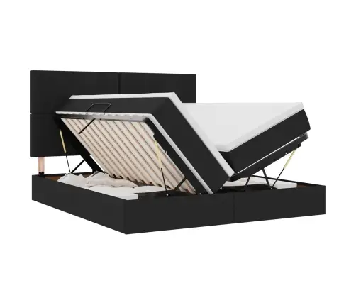 Lova Su Led Juostelių Žibintais Juoda 180 X 200 Cm Audinys