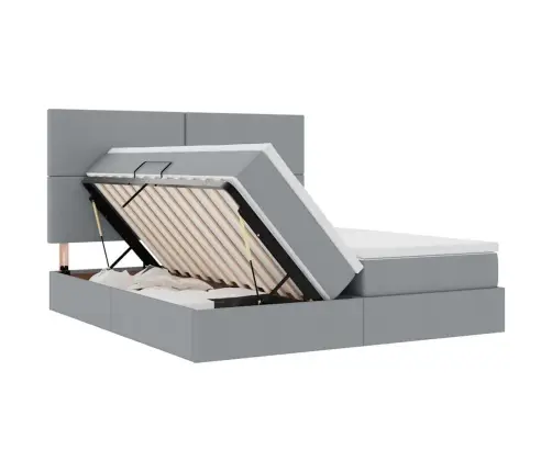 Voodi Led -Ribatuledega Peaga Helehall 200 X 200 Cm Kangas