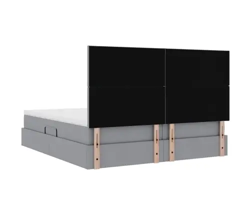 Voodi Led -Ribatuledega Peaga Helehall 200 X 200 Cm Kangas