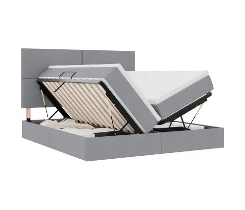 Voodi Led -Ribatuledega Peaga Helehall 200 X 200 Cm Kangas
