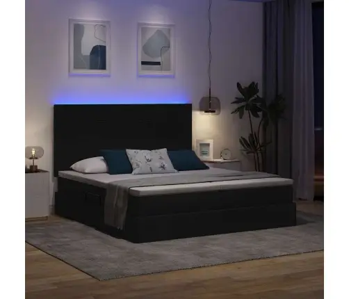 Gulta Ar Led Sloksnes Lukturiem Melna 180 X 200 Cm Audums Vidaxl