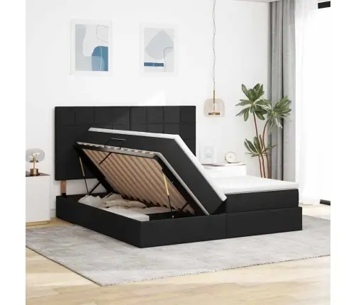 Gulta Ar Led Sloksnes Lukturiem Melna 180 X 200 Cm Audums Vidaxl