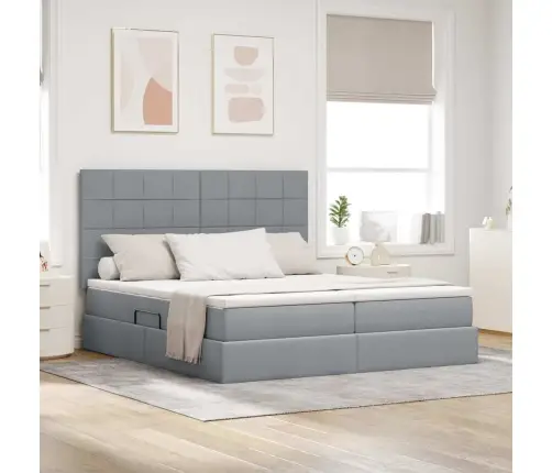 Gulta Ar Galvas Klāju Gaiši Pelēks 200 X 200 Cm Audums Vidaxl