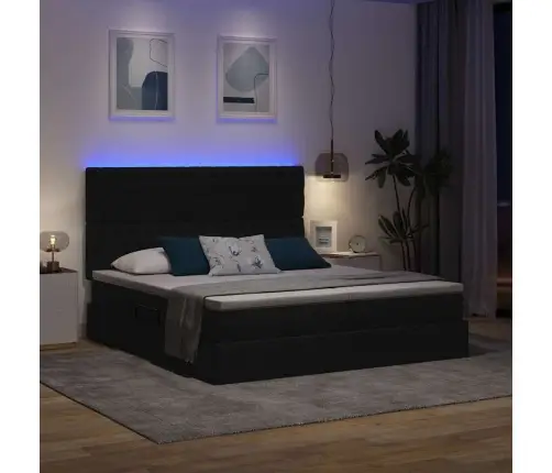 Gulta Ar Led Sloksnes Lukturiem Melna 180 X 200 Cm Audums Vidaxl
