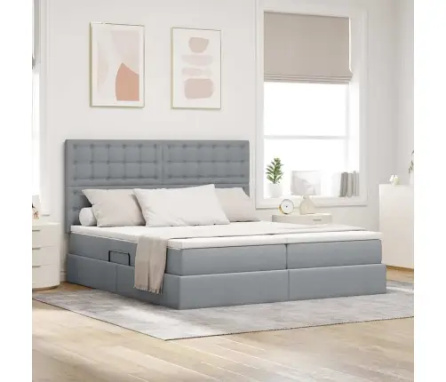 Gulta Ar Galvas Klāju Gaiši Pelēks 200 X 200 Cm Audums Vidaxl