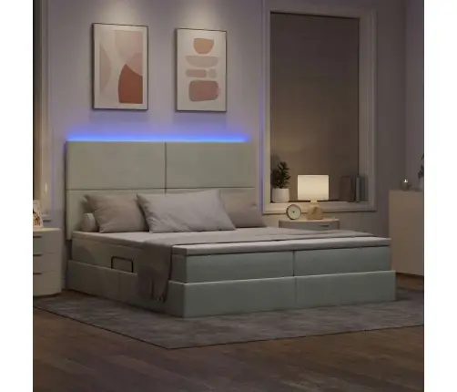 Gulta Ar Led Sloksnes Lukturiem Gaiši Pelēks 200 X 200 Cm Samts Vidaxl