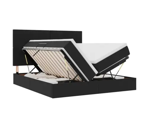 Lova Su Led Juostelių Žibintais Juoda 200 X 200 Cm Aksomas