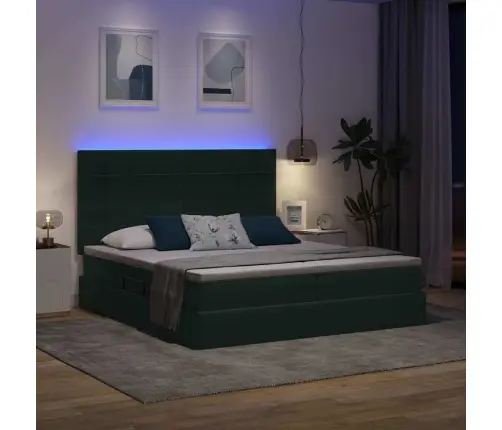 Gulta Ar Led Sloksnes Lukturiem Tumši Zaļš 180 X 200 Cm Samts Vidaxl