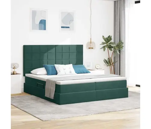 Gulta Ar Led Sloksnes Lukturiem Tumši Zaļš 180 X 200 Cm Samts Vidaxl