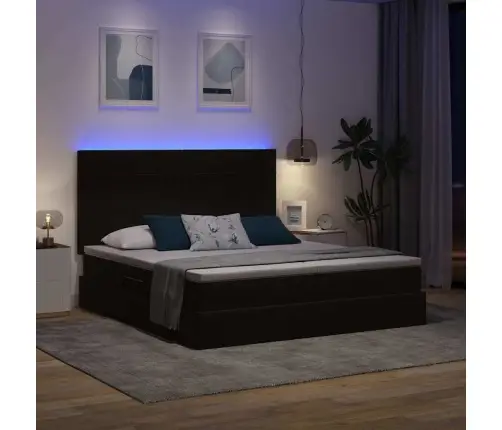 Gulta Ar Led Sloksnes Lukturiem Melna 200 X 200 Cm Samts Vidaxl