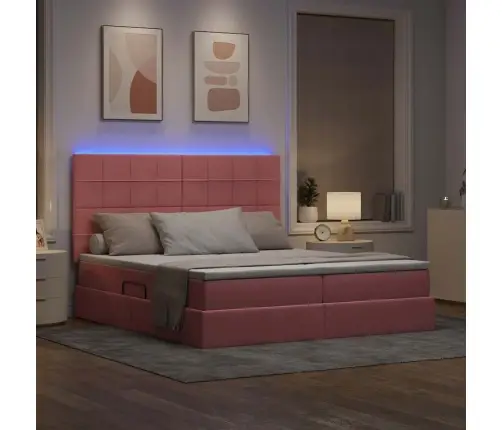 Gulta Ar Led Sloksnes Lukturiem Rozā 200 X 200 Cm Samts Vidaxl