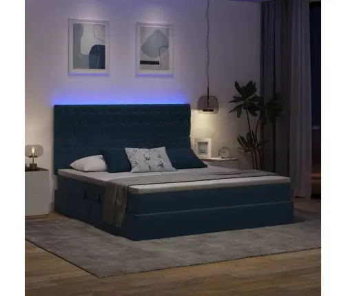 Gulta Ar Led Sloksnes Lukturiem Tumši Zils 180 X 200 Cm Samts Vidaxl