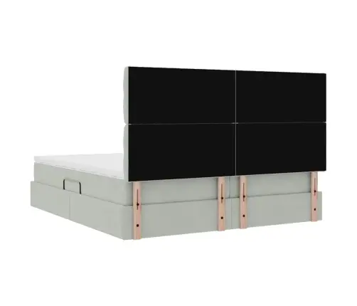 Voodi Led -Ribatuledega Peaga Helehall 200 X 200 Cm Samet