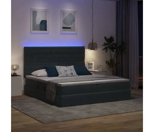 Voodi Led -Ribatuledega Peaga Tumehall 200 X 200 Cm Samet
