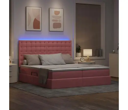 Gulta Ar Led Sloksnes Lukturiem Rozā 180 X 200 Cm Samts Vidaxl