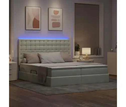 Gulta Ar Led Sloksnes Lukturiem Gaiši Pelēks 200 X 200 Cm Samts Vidaxl