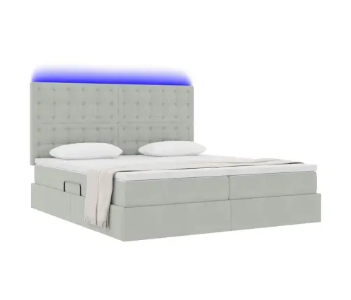 Gulta Ar Led Sloksnes Lukturiem Gaiši Pelēks 200 X 200 Cm Samts Vidaxl