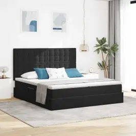 Lova Su Led Juostelių Žibintais Juoda 200 X 200 Cm Aksomas