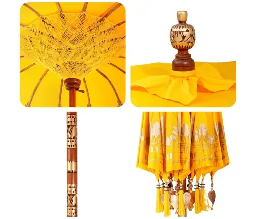 Baliešu Lietussargs Dzeltena 210-220 Cm Kokvilna, Masīvkoks