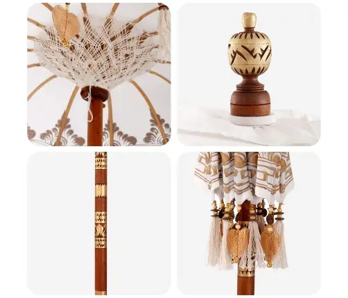 Baliešu Lietussargs Krēmkrāsa 95-100 Cm Kokvilna, Masīvkoks