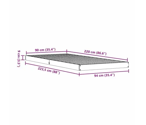 Põrandavoodiraam Valge 90 X 220 Cm Männipuit