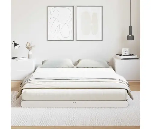 Grīdas Gultas Rāmis Balts 140 X 220 Cm Priedes Masīvkoks Vidaxl