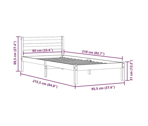 Lovos Rėmas Ruda 208.6 X 157.6 X 69.4 Cm Kietos Pušies Mediena