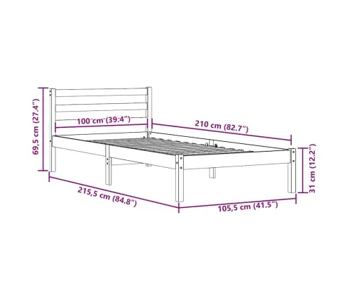 Gultas Rāmis Ar Galvgali Balts 100X210 Cm Masīvkoks Priede Vidaxl