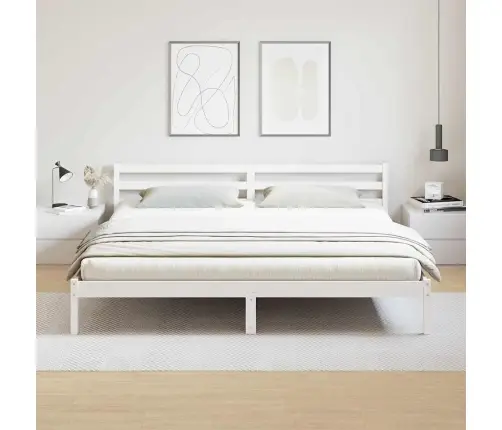 Gultas Rāmis Ar Galvu Balts 200X210 Cm Masīvkoks Priede Vidaxl