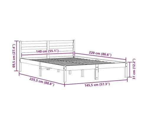 Gultas Rāmis Balts 220 X 140 Cm Priedes Masīvkoks Vidaxl