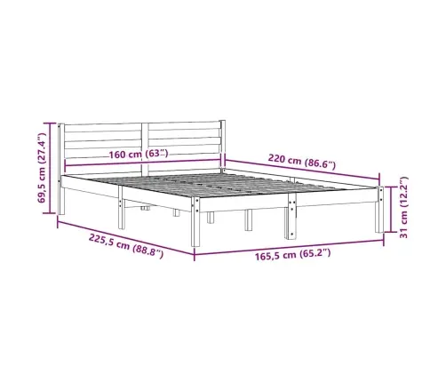 Lovos Rėmas Balta 208.6 X 157.6 X 69.4 Cm Kietos Pušies Mediena