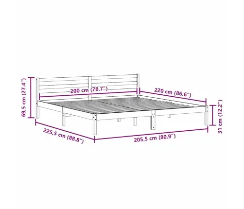 Gultas Rāmja Ar Galvgali, Balts 200X220 Cm, Masīvkoks, Priedes Vidaxl