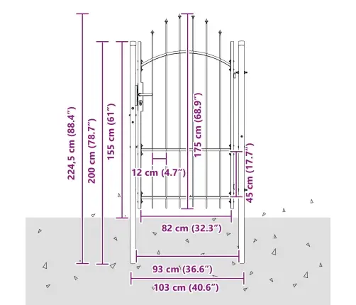 Dārza Vārti Ar Slēdzeni Pelēka 100 X 175 Cm Tērauds Vidaxl