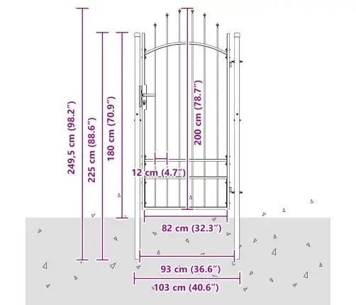 Dārza Vārti Pelēka 200 X 100 Cm 100 X 200 Cm Tērauds Vidaxl