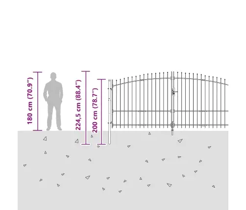 Dārza Vārti Ar Zaru Augšdaļu, Melni, 100 X 400 Cm, Tērauds Vidaxl