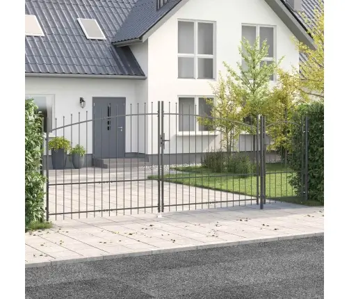 Dārza Vārti Ar Zaru Augšdaļu, Pelēks, 100X500 Cm, Tērauds Vidaxl