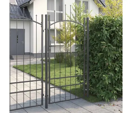 Dārza Vārti Ar Zaru Augšdaļu, Pelēks, 100X500 Cm, Tērauds Vidaxl