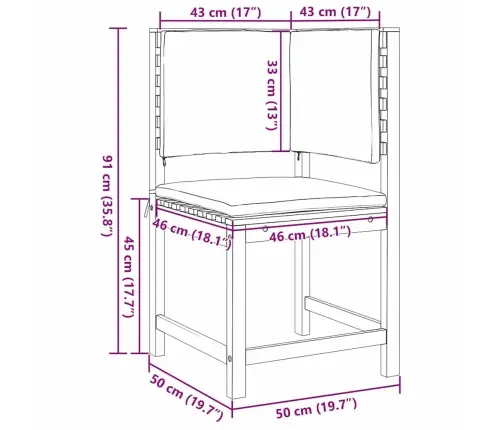 5 Daļu Dārza Soliņu Komplekts Ar Spilveniem No Cietā Akācijas Koka Vidaxl