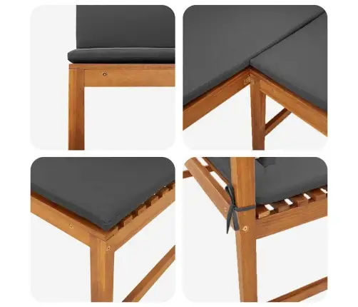 3 Daļu Dārza Soliņu Komplekts Ar Spilveniem No Masīvas Akācijas Koka Vidaxl