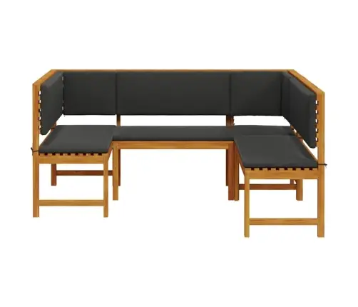 3 Daļu Dārza Soliņu Komplekts Ar Spilveniem No Masīvas Akācijas Koka Vidaxl