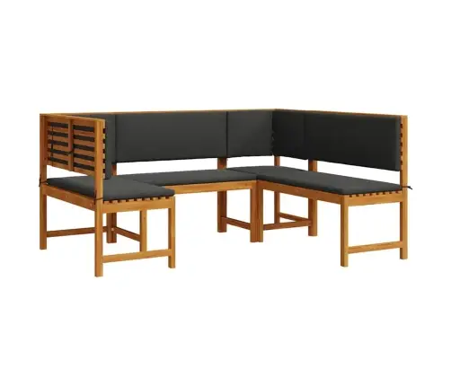 3 Daļu Dārza Soliņu Komplekts Ar Spilveniem No Masīvas Akācijas Koka Vidaxl