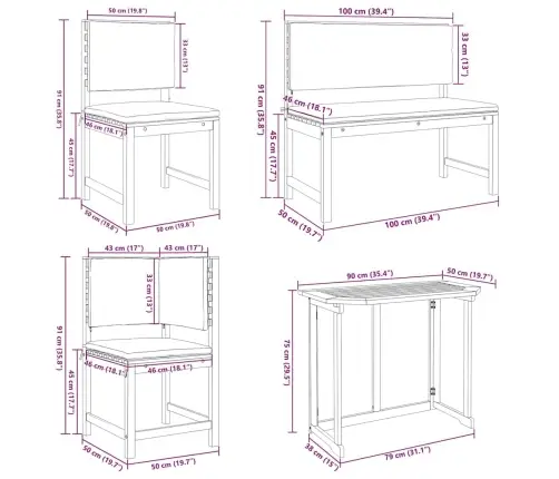 5 Daļu Dārza Galda Komplekts Ar Spilveniem No Masīvkoka Akācijas Vidaxl