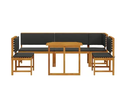 6 Daļu Dārza Galda Komplekts Ar Spilveniem No Akācijas Koka Vidaxl