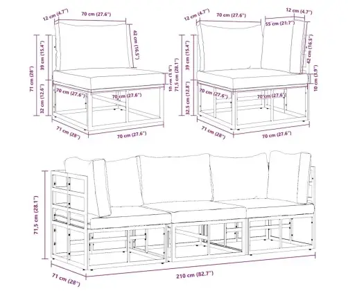 Āra Mēbeles Ar Spilvenu Ar Spilvenu 3 Pcs Melns Un Anthracite Vidaxl