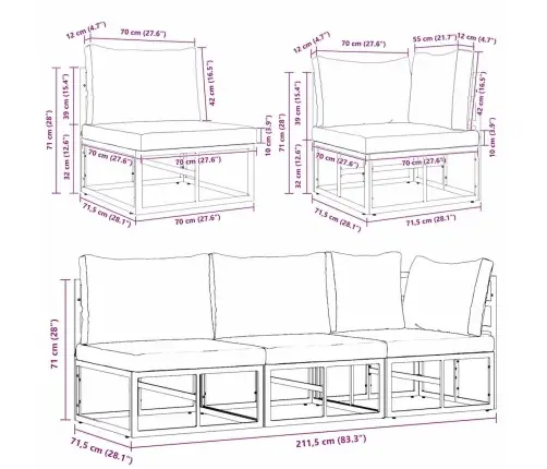 Āra Mēbeles Ar Spilvenu Ar Spilvenu 3 Pcs Melns Un Anthracite Vidaxl