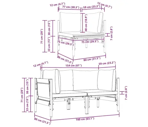 Āra Mēbeles Ar Spilvenu Ar Spilvenu 2 Pcs Antracīts Vidaxl