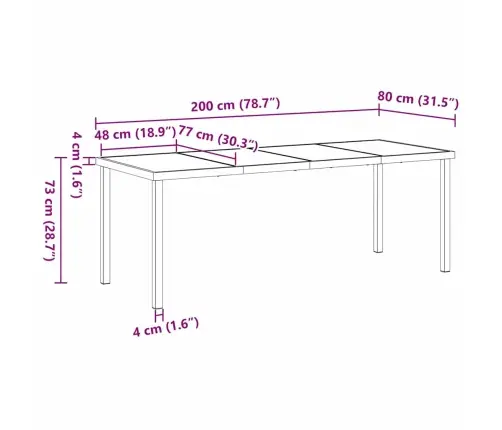 Dārza Galds Melna 200 X 80 X 73 Cm Masīvs Tīkkoks Vidaxl